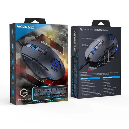 ماوس کینگ استار KM360G 🖱️ با طراحی ارگونومیک 📏 و نورپردازی RGB 🌈 برای تجربه حرفهای بازی 🎮