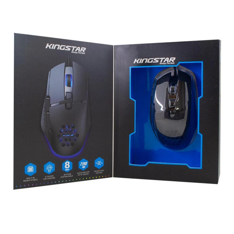 بستهبندی ماوس گیمینگ کینگ استار KM360G 📦 با نورپردازی RGB 🌈 و کلیدهای قابل برنامهریزی 🎮