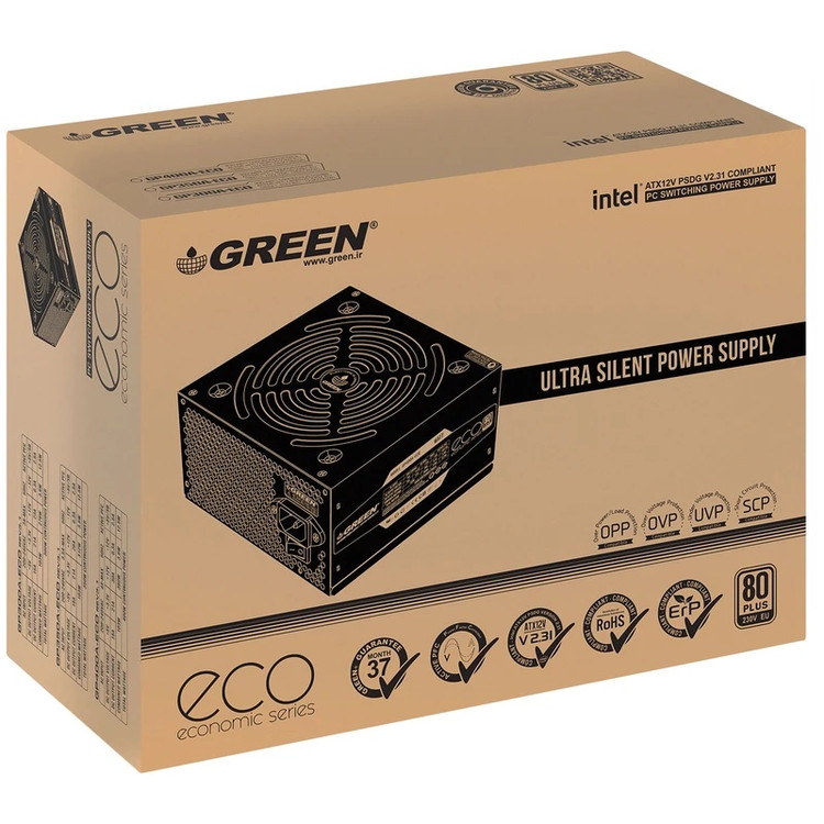 بستهبندی پاور Green GP400A-ECO Rev3.1 📦 با فن کمصدا 💻 مناسب سیستمهای خانگی و اداری