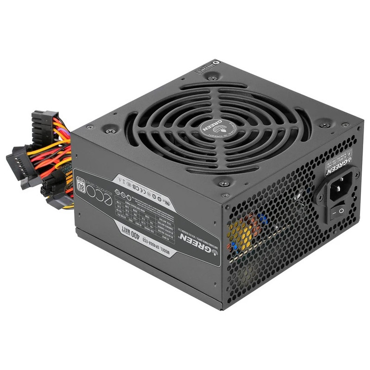 پاور گرین GP400A-ECO Rev3.1 🔌 نصب شده در کیس کامپیوتر 💻 با توان ۴۰۰ وات و مصرف انرژی بهینه 🌿