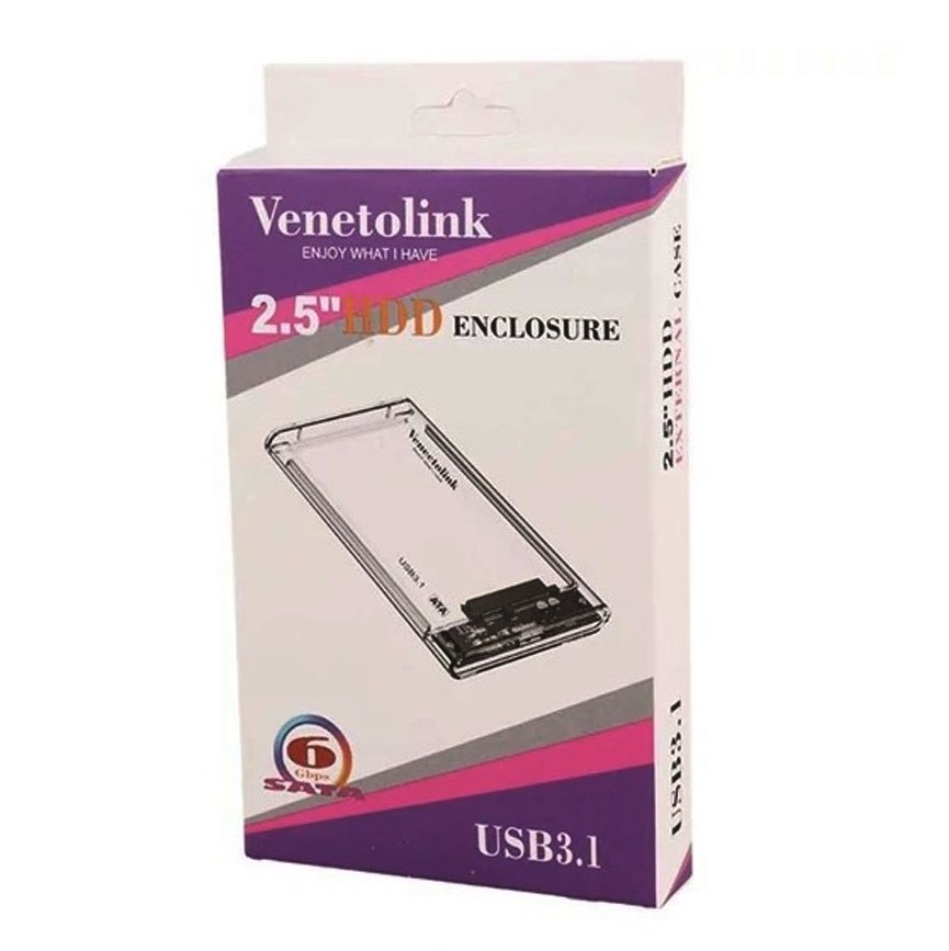 بسته‌بندی باکس هارد ۲.۵ اینچ شفاف Venetolink 📦 با محتویات کامل برای نصب سریع و آسان