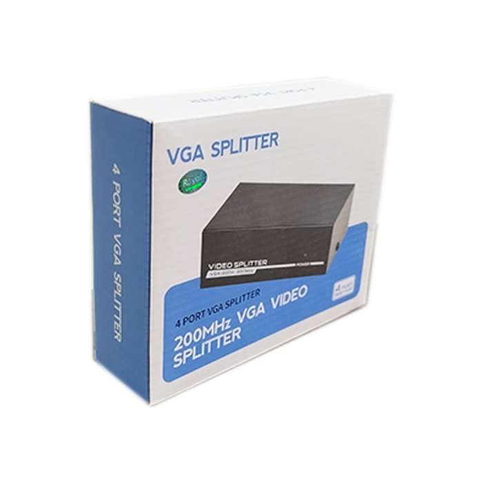 بسته‌بندی اسپلیتر ۱ به ۴ VGA رویال (ROYAL) 📦 با طراحی جمع‌وجور و مناسب استفاده آموزشی و اداری