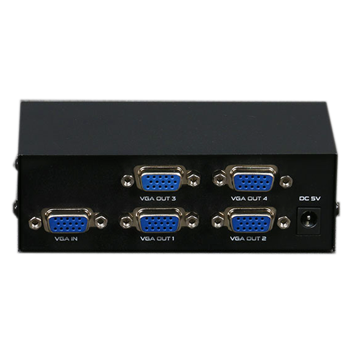 نمای پورتهای اسپلیتر ۱ به ۴ VGA رویال (ROYAL) 🖥️ با یک ورودی VGA و چهار خروجی VGA