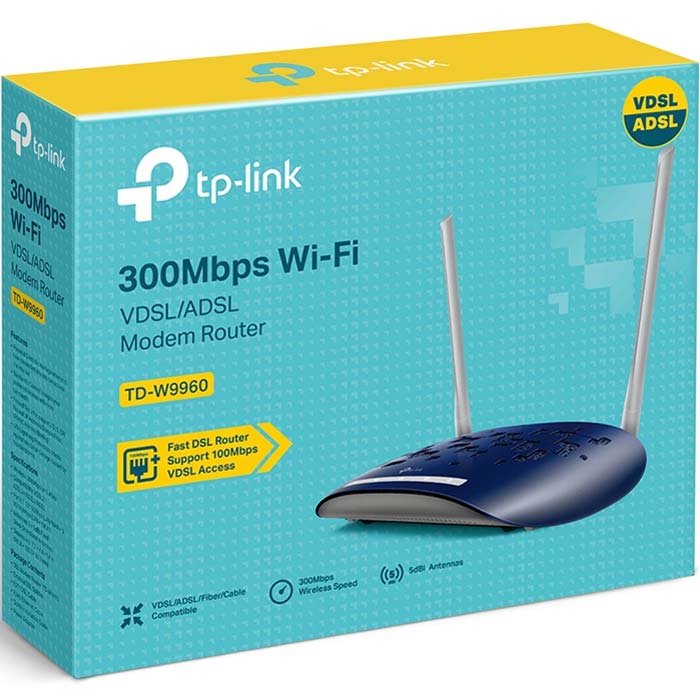 بسته‌بندی مودم روتر VDSL/ADSL تی‌پی-لینک مدل TD-W9960 v1.20 📦 با محتویات کامل برای نصب سریع و آسان