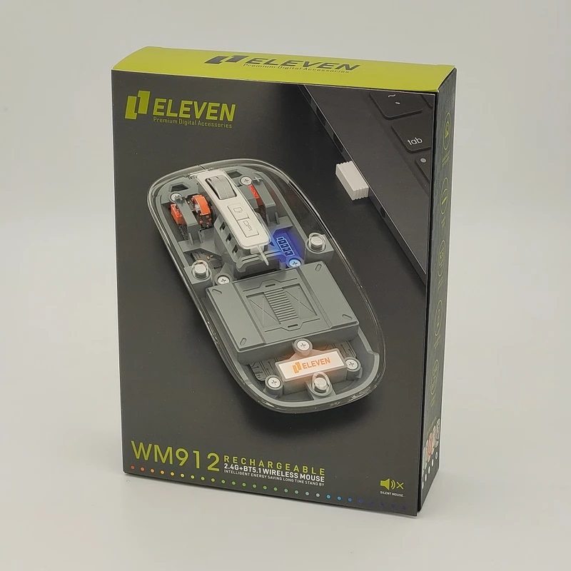 بسته‌بندی ماوس بی‌سیم شارژی ایلون مدل WM912 📦 با دانگل USB و طراحی ارگونومیک و شیک