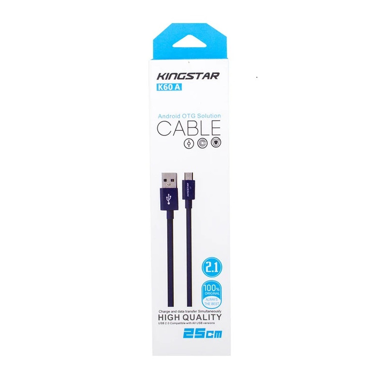 بستهبندی کابل تبدیل USB به microUSB کینگ استار مدل K60A 📦 با طراحی برند KINGSTAR