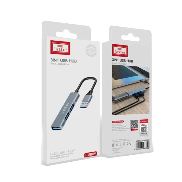 هاب ۳ پورت USB 3.0 ایرلدوم مدل HUB09 🔌 با طراحی ساده، سبک و کیفیت ساخت بالا ⚡ مناسب برای لپتاپ و کامپیوتر 💻