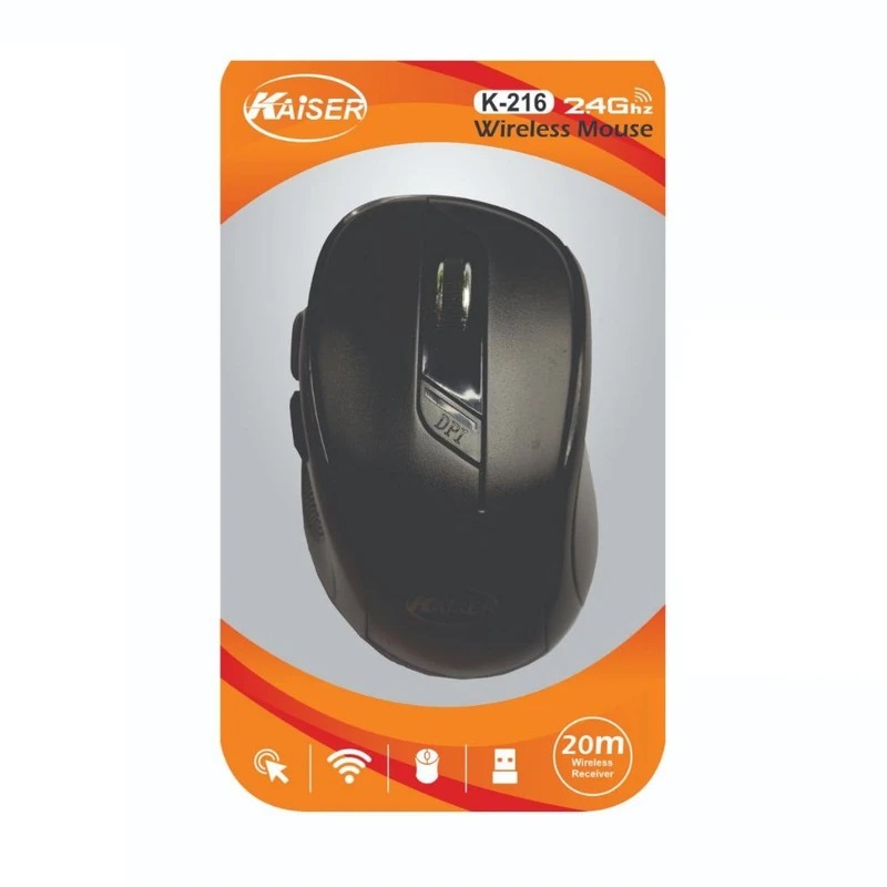 ماوس بی‌سیم کایزر K-216 🖱️ با طراحی ارگونومیک و اتصال USB 🔌