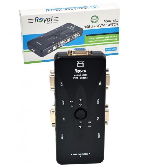 پورتهای VGA و USB در سوییچ KVM چهار پورت رویال