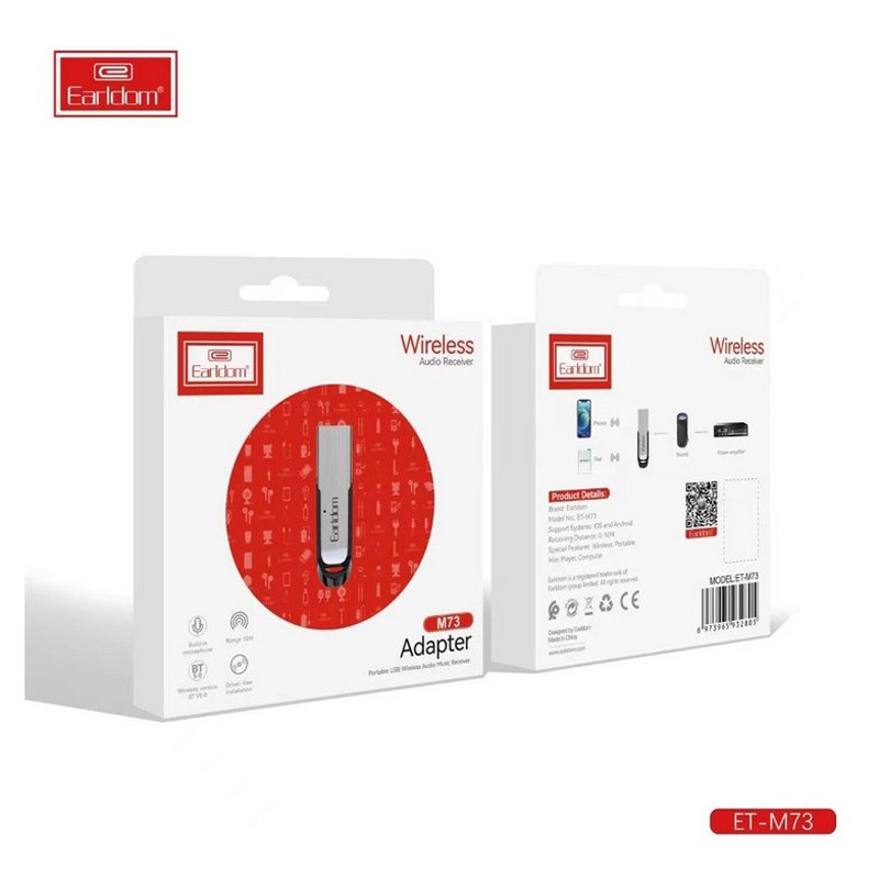 دانگل بلوتوث ماشین الدرم مدل M73 🚗 اتصال USB 🔹 بلوتوث نسخه ۵.۰ 🎵 پخش موسیقی و تماس تلفنی بی‌سیم