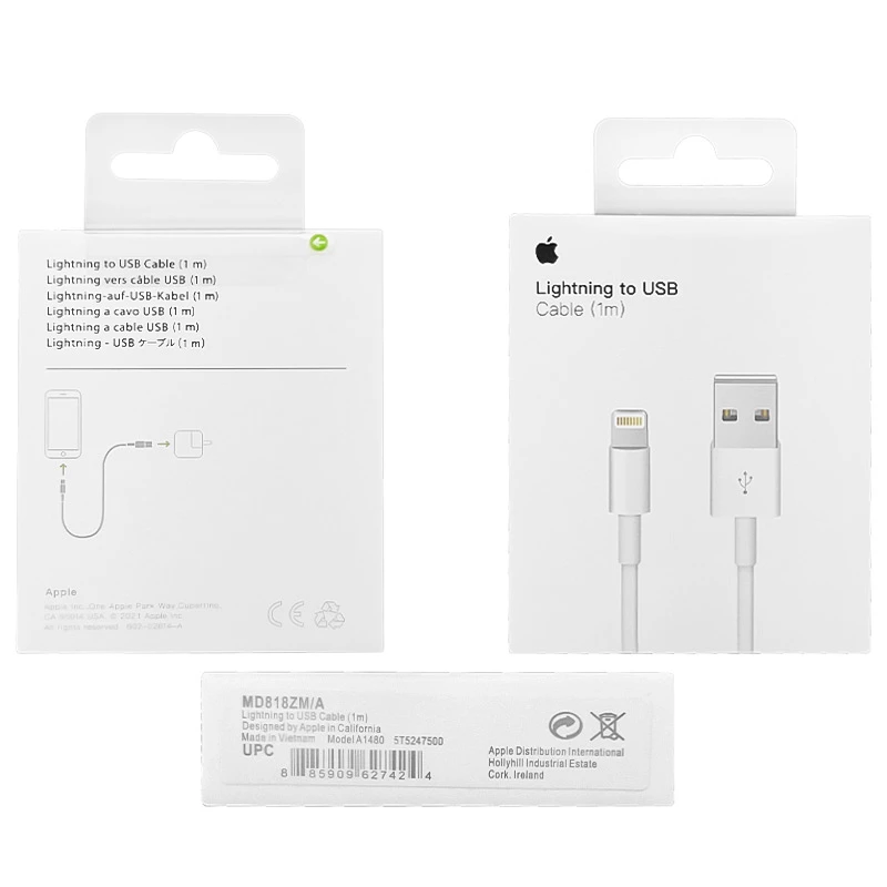 کابل شارژر آیفون USB به Lightning مدل A1480 | طول 1 متر | ساخت ویتنام